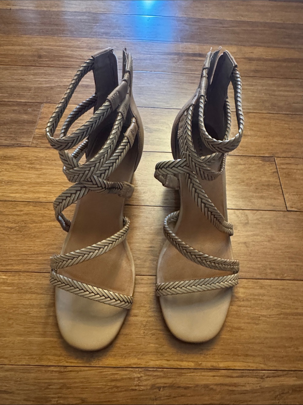 Lucky Brand Braided Strappy Taupe Heeled Sandals